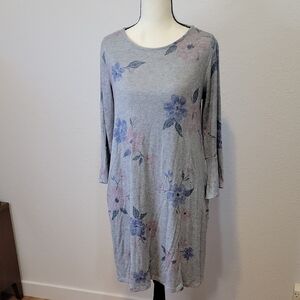 Bailey Lane Knit Floral Gray Dress With Bell Sleeve And Pockets Size XL